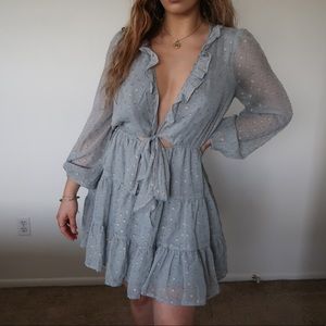 VICI Dolls baby blue dress with gold specs.